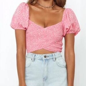 Hello Molly Pink Floral Crop Top